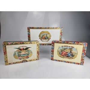 Set of 3 Empty Cigar Boxes Decor 2)La Aroma De Cuba 1)San Cristobal